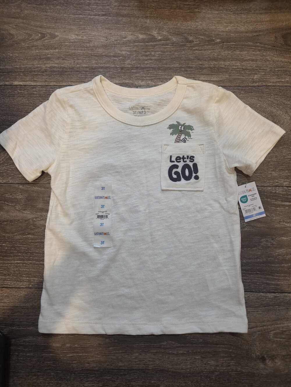 Caramel Cream Short Sleeve Tee with Navy Pocket Text